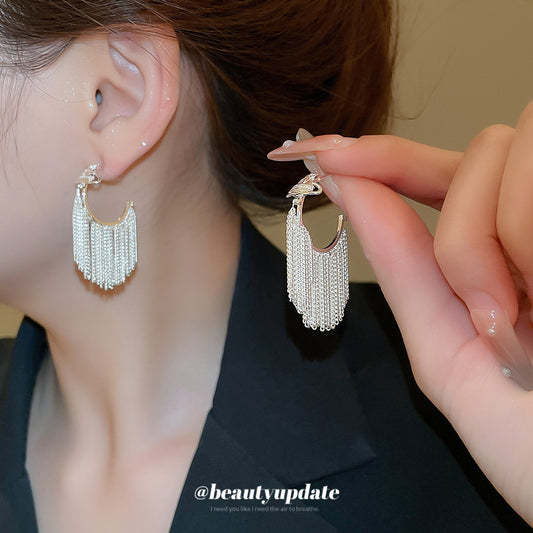 A廠【WE3085】925銀針土星C形鏈條流蘇耳環時尚冷淡風個性小眾耳環輕奢高級感耳飾 25.06-4