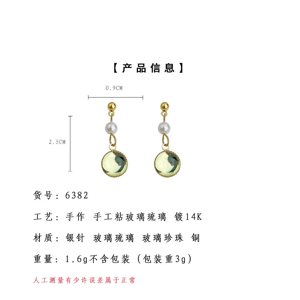 C廠【6382】森系小清新玻璃琉璃透感水滴耳環簡約通勤小巧新款手工耳飾女 25.07-1