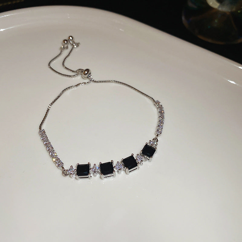 A廠【HB3474】超閃鋯石正方塊可調式手鍊輕奢高級感個性手環時尚網紅風氣質手飾 25.01-4