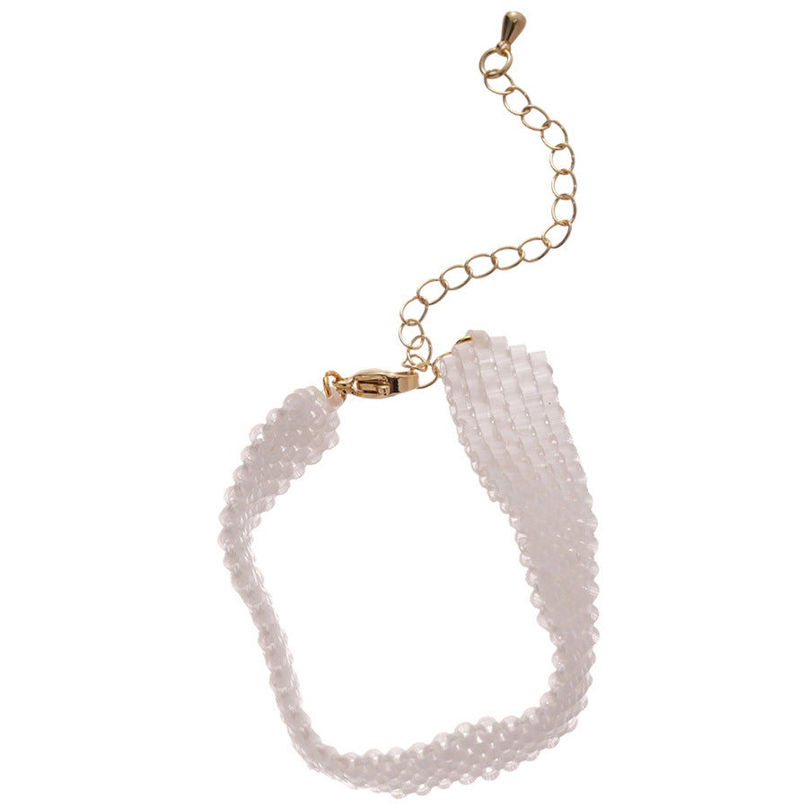 A廠【HB4398】水晶編織串珠手鍊歐美時尚簡約氣質手串手環精緻輕奢高級感手飾女 25.08-2