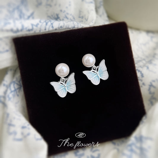 C廠【6231】森系小清新琺瑯滴釉小蝴蝶蝴蝶斑耳飾女改為藍色新款耳環女 25.06-2