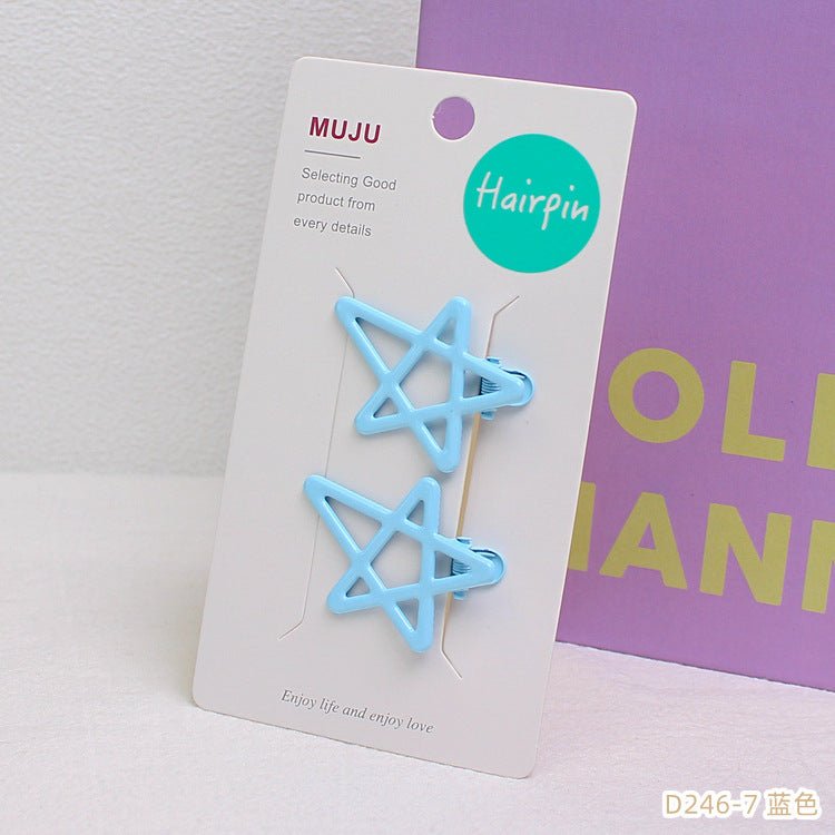 D廠【D246】糖果色甜美星星髮夾2支對裝無痕鴨嘴夾多巴胺少女髮卡金屬瀏海夾 24.06-4「D廠-單筆結帳需滿,NT$600出貨(不含運費)」