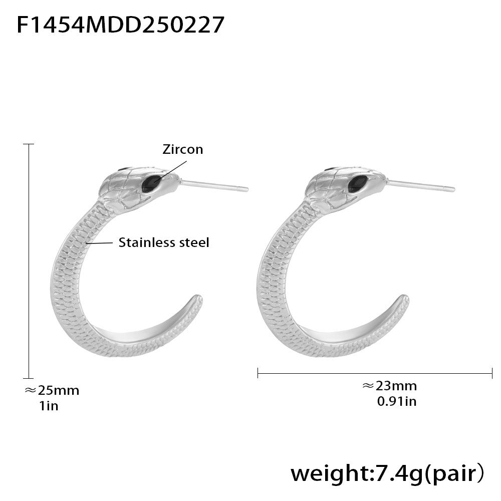 B廠【F1454】歐美輕奢風時尚設計C型綠眼睛蛇耳環不鏽鋼材質鍍18k金耳飾 25.03-1