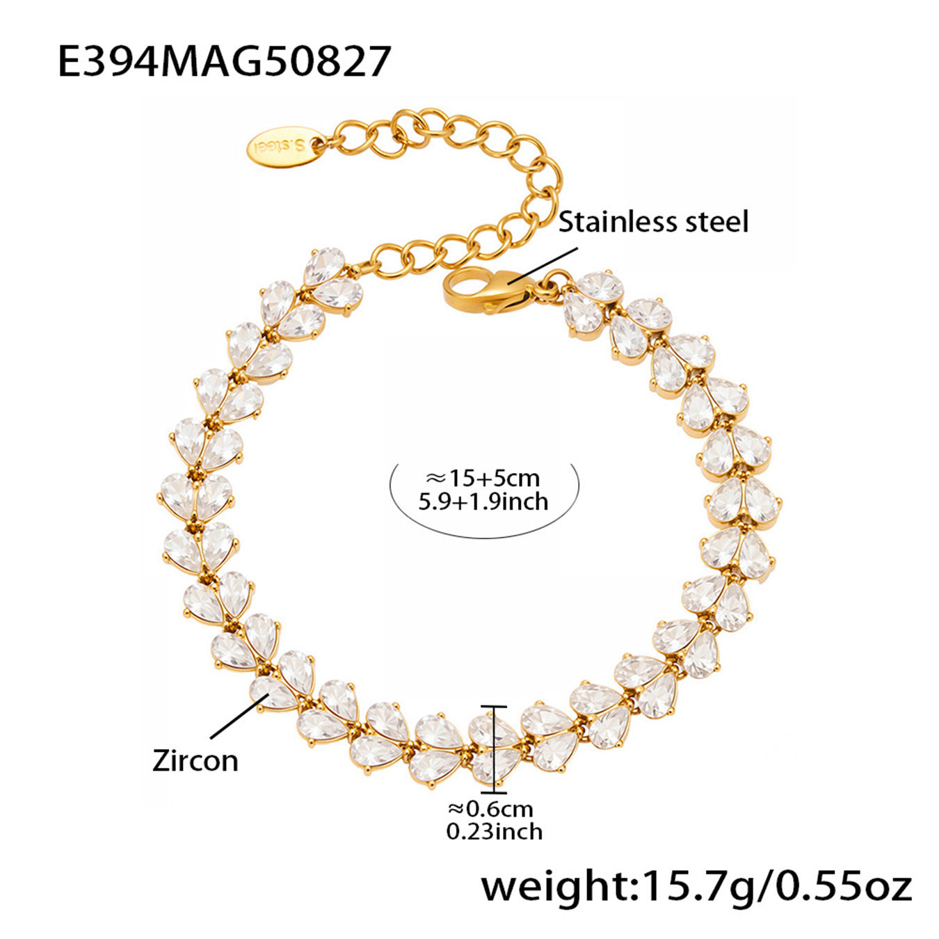 B廠【E391】歐美網紅款式愛心鋯石手工組裝手鍊不鏽鋼鍍18k真金不掉色
25.09-1