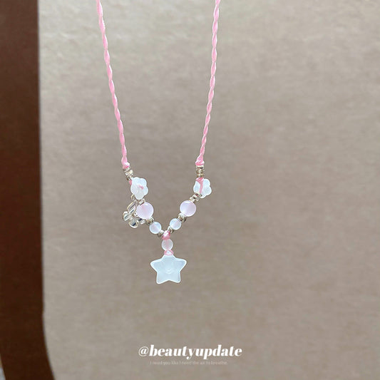 A廠【HN9243】編織琉璃花朵碟星星吊墜項鍊清新甜美鎖骨鏈女孩簡約頸鍊毛衣鏈 25.06-3