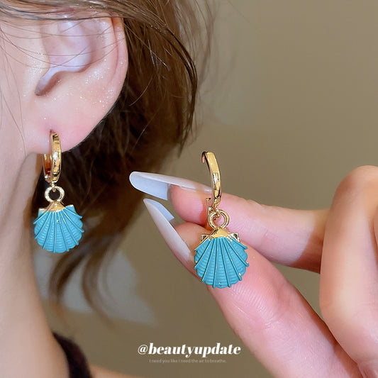 A廠【HE28181】噴漆貝殼紋路吊墜耳扣海邊度假風耳環時尚個性小眾設計感耳飾 25.08-3