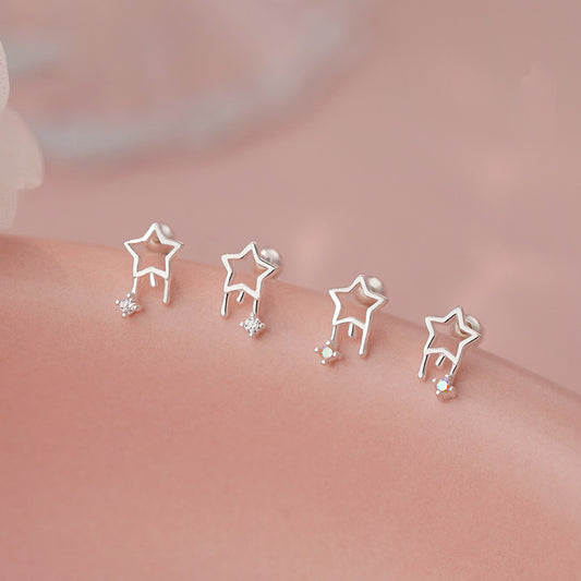 E廠【YC4294E】S925純銀單鑽星星螺絲耳環女輕奢小眾高級感爆款自然耳飾 25.06-3