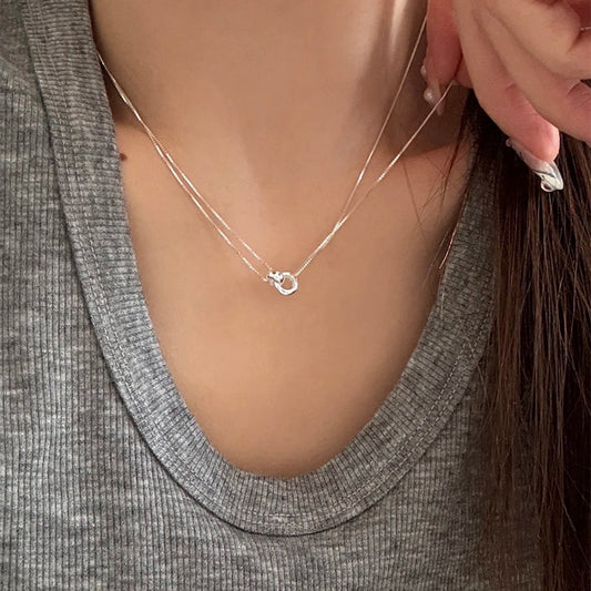 F廠【DQ0236N】S925純銀極簡風雙環項鍊女小眾設計感環環相扣雙層百搭鎖骨鏈 25.04-4