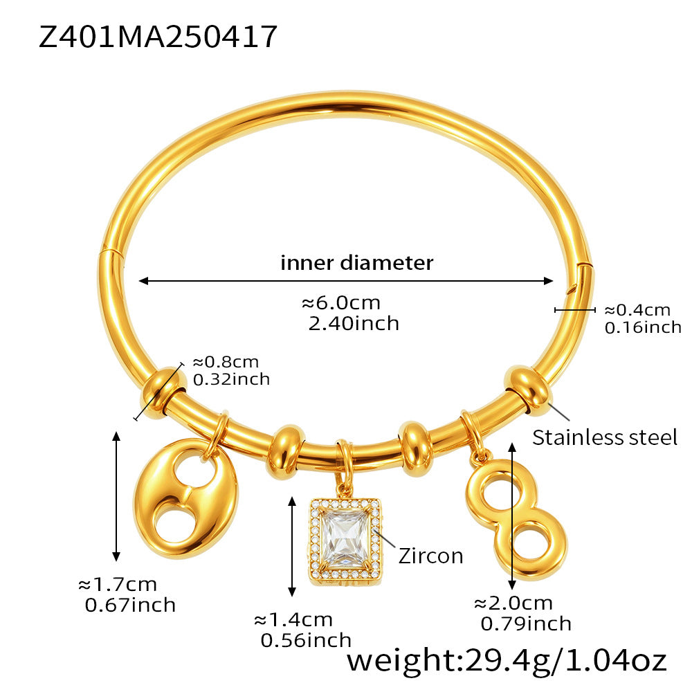 B廠【Z401】歐美飾品不鏽鋼鑲鋯石8字吊墜多配件手環鍍18k金跨境熱銷款 25.04-4