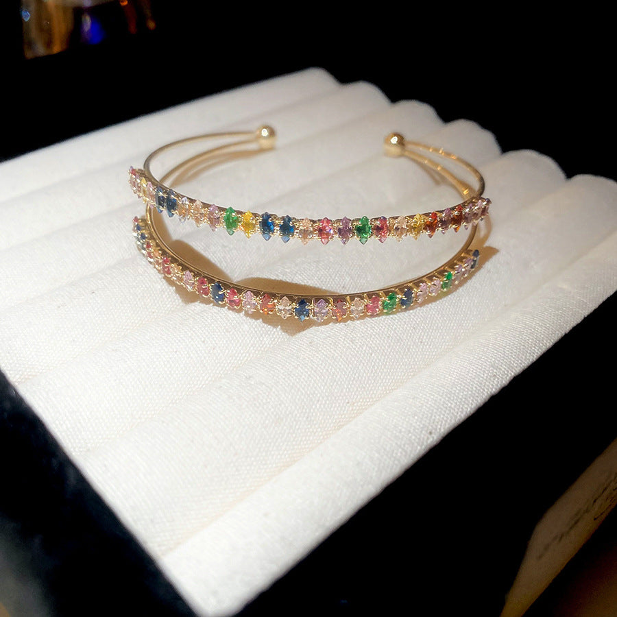 A廠【HB3979】鋯石雙層開口手鐲歐美ins網紅時尚復古手環輕奢高級感氣質手飾女 25.05-4