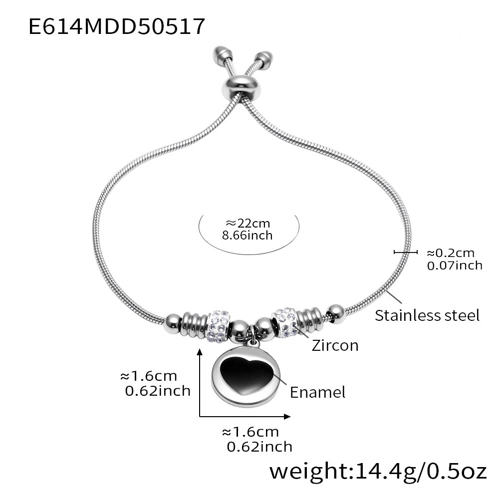B廠【E614】歐美不鏽鋼琺瑯彩釉愛心吊墜5A鋯石抽拉手鍊個性設計百搭款 25.05-4