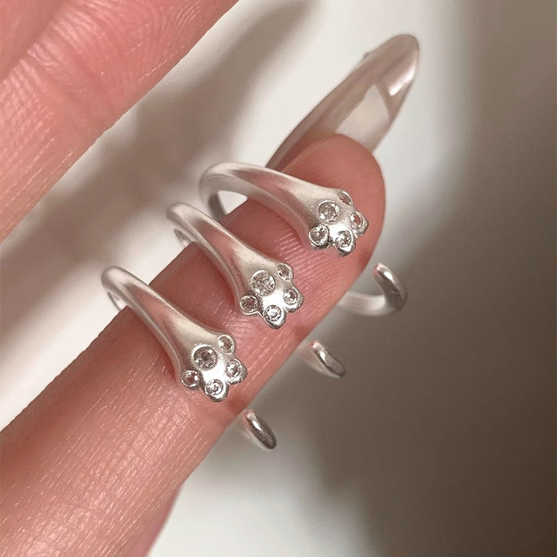 F廠【DQ8333R】S925純銀可愛甜美小貓爪戒指女簡約精緻鑲鑽貓爪啞光開口指環 25.05-2