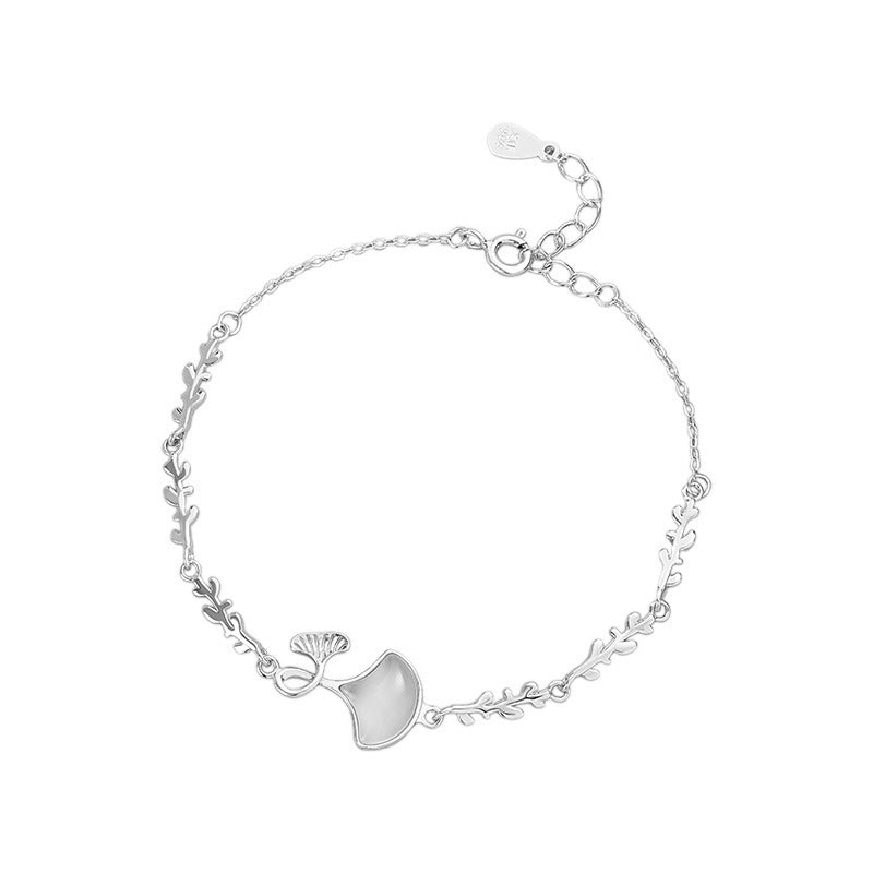 E廠【YC4882SL】S999純銀小眾設計銀杏手鍊女清新田園風森系閨蜜禮物手飾 25.06-1