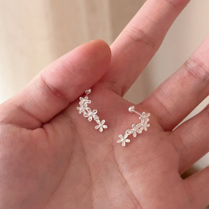 F廠【DQ11154E】足銀999小清新簡約花朵耳環女森系甜美繁花流蘇精緻耳飾 25.05-2