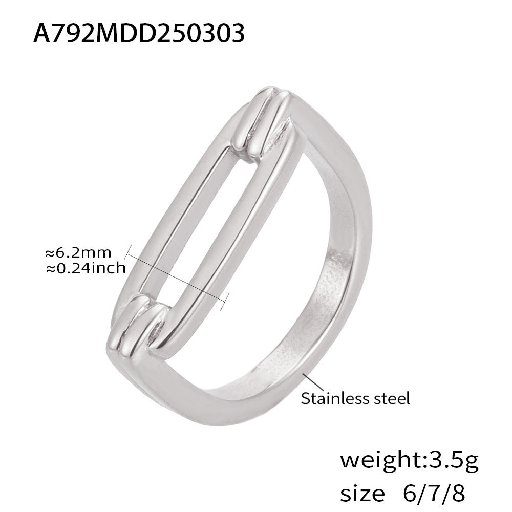 B廠【A792】長方幾何鏤空戒指時尚個性不鏽鋼18K真金PVD電鍍食指戒 25.03-1