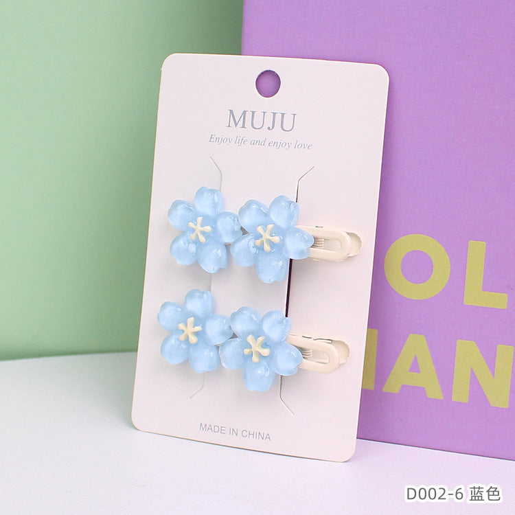 D廠【D002】甜美櫻花髮夾精美2支對裝髮卡夾子少女花朵鴨嘴夾碎髮前額瀏海夾 24.07-2「D廠-單筆結帳需滿,NT$600出貨(不含運費)」