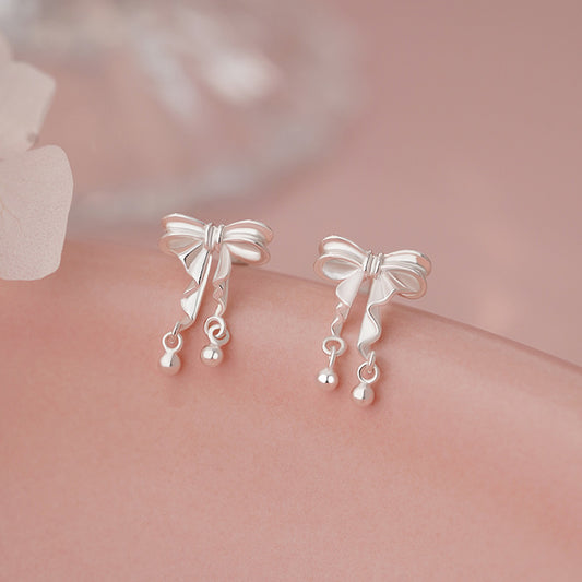 E廠【YC8307E】S999足銀蝴蝶結圓珠耳環氣質新款公主法式精美養耳洞耳飾 25.06-3