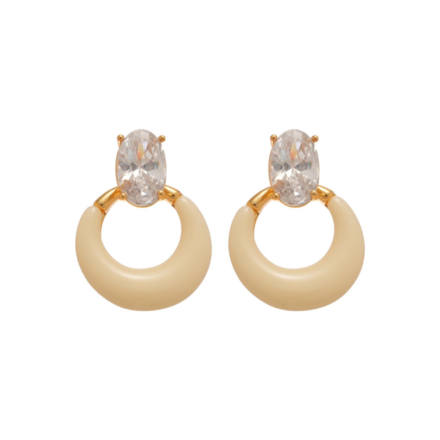 A廠【WE4245】18k真金電鍍925銀針鋯石樹脂圓形吊墜耳環百搭耳環輕奢高級感耳飾女
 25.10-3