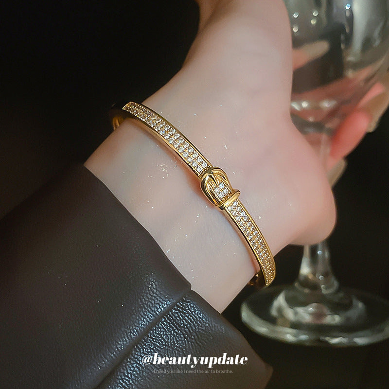 A廠【HB3265】跨境鋯石馬蹄扣手鐲歐美時尚輕奢高級感手環小眾百搭氣質手飾 24.11-3