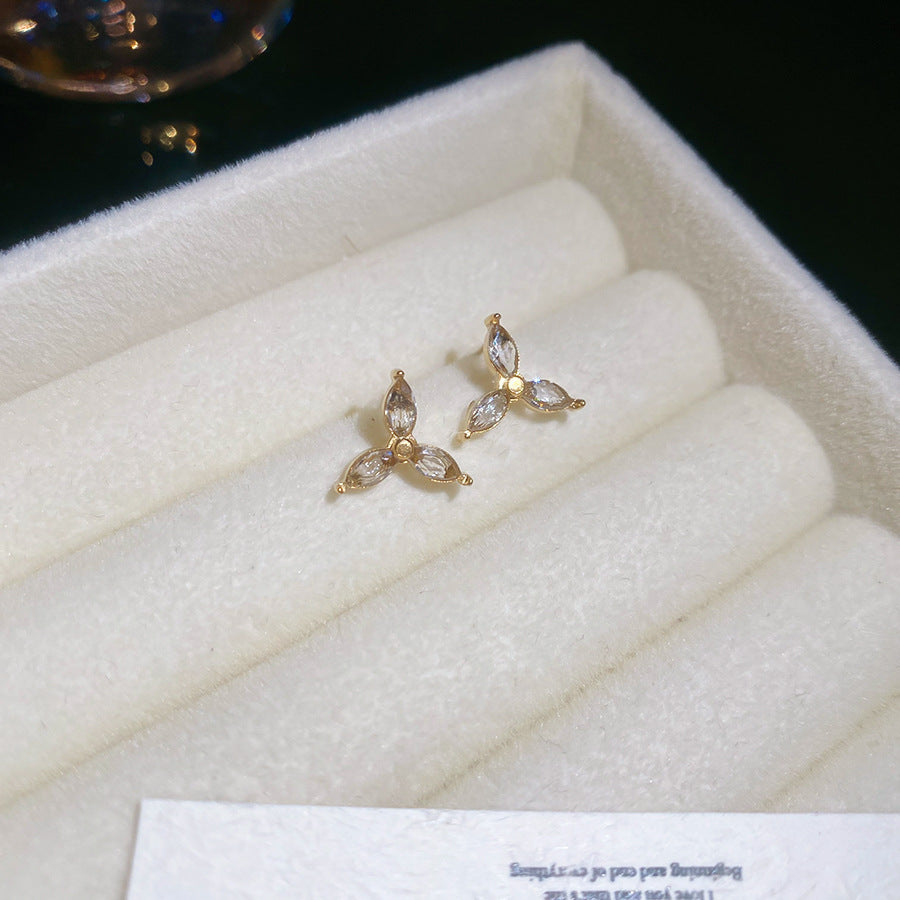 A廠 【HE26580】鈦鋼鋼針鋯石花朵耳環簡約小巧優雅精緻百搭耳環輕奢高級感耳飾女 25.05-4