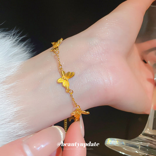 A廠【HB3467】真金電鍍條紋蝴蝶手鍊輕奢高級感新中式手環百搭氣質設計感手飾女 25.01-4