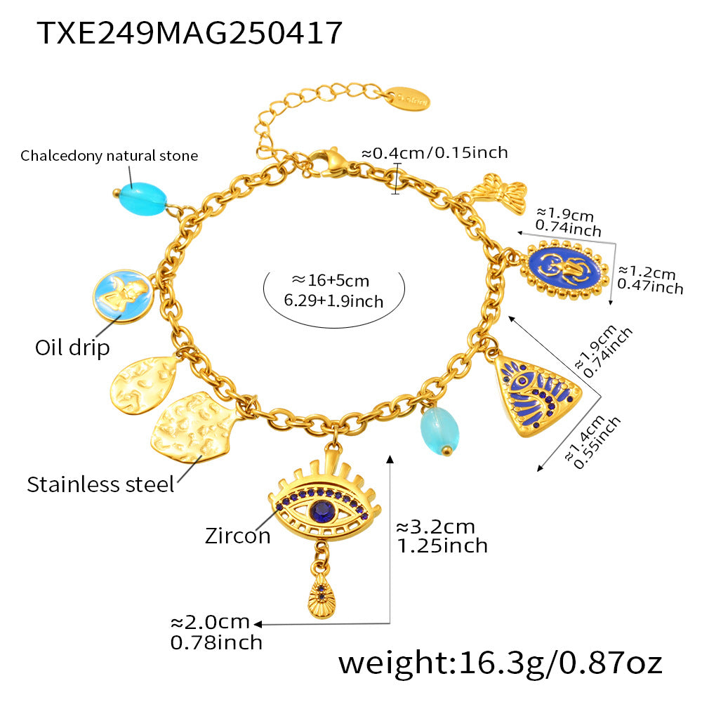 B廠【TXP249】歐美不銹鋼惡魔之眼鑲鋯石多配件天然石吊墜項鍊手鍊套裝女 25.04-4