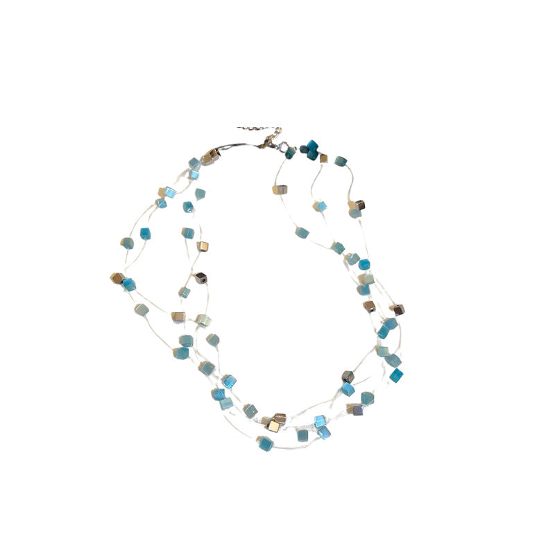 A廠【HN8197】方塊貓眼石疊戴式項鍊小眾時尚設計百搭鎖骨鏈時尚高級感氣質項鍊 25.02-2