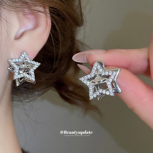 A廠【WE4124】925銀針超閃鋯石土星吊墜耳環時尚冷淡風氣質耳環精緻輕奢高級感耳環
 25.08-5