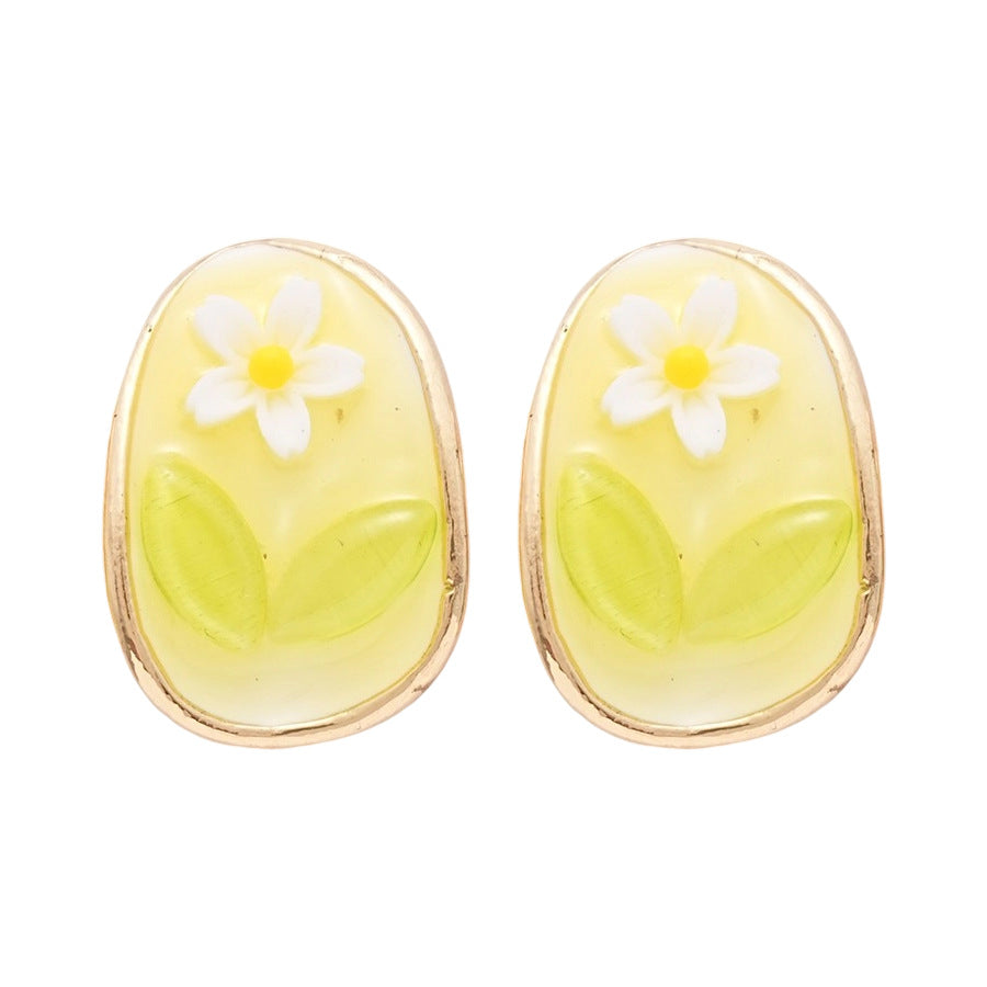 A廠【HE25955】925銀針橢圓形花朵樹葉滴油耳環森系清新甜美耳環時尚耳環設計感小眾 25.04-3