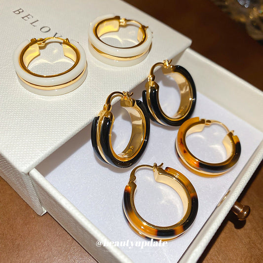 A廠【WE4105】18k真金電鍍醋酸板圓形耳扣歐美宮廷風豹紋耳環輕奢高級感耳飾女
 25.08-5