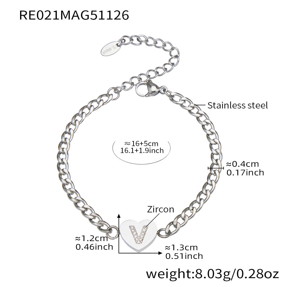 B廠【RP021】不銹鋼愛心字母鑲嵌鋯石吊墜項鍊手鍊套裝 歐美個性首飾鍍18k真金
25.12-1