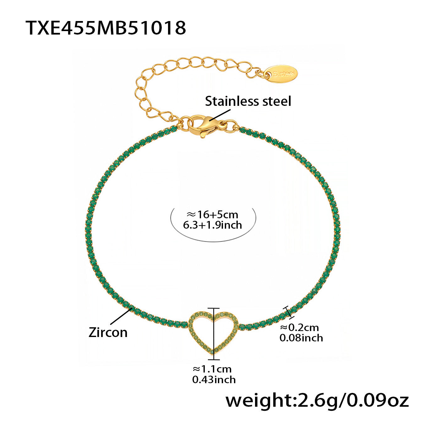B廠【TXP455】不銹鋼滿鑽愛心鋯石項鍊手鍊耳環 鍍18k金歐美時尚輕奢首飾
 25.10-4