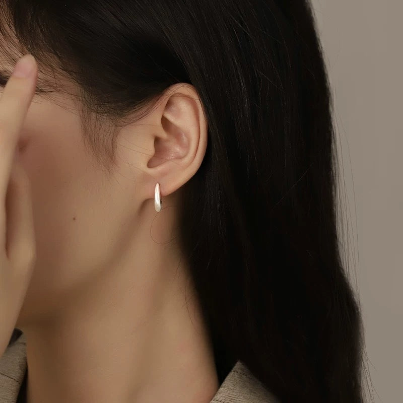 F廠【DQ11232E】S925純銀ins冷淡風拉絲素圈耳環輕奢高級感氣質耳環品耳扣女 25.04-4