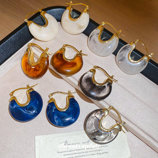 A廠【HE28464】法式復古樹脂幾何U型耳環時尚耳環氣質耳環秋冬新款設計感耳飾女
 25.09-1