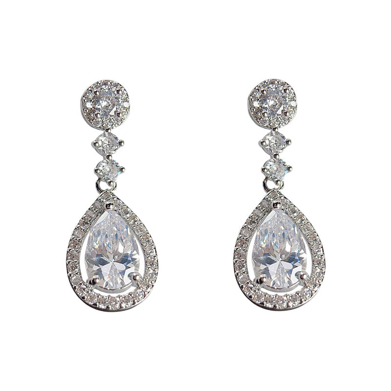 C廠【3884】微鑲鋯石晚宴風氣質優雅長款水滴銀針耳飾氣質高級感耳環飾品 24.04-2