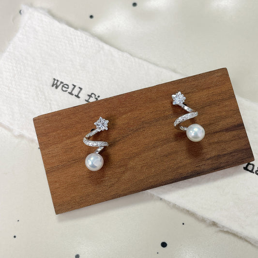 F廠【DQ10934E】S925純銀小眾設計感淡水珍珠耳環女時尚甜美星星鋯石耳環百搭 25.06-3