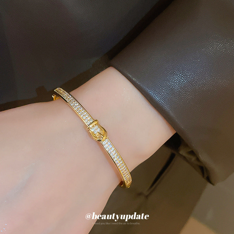 A廠【HB3265】跨境鋯石馬蹄扣手鐲歐美時尚輕奢高級感手環小眾百搭氣質手飾 24.11-3