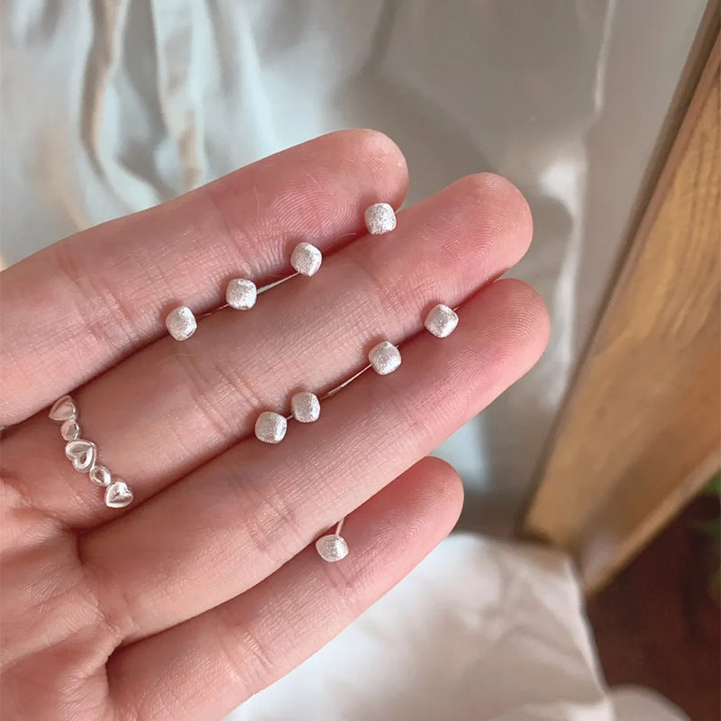 F廠【DQ10011E】S925純銀圓形愛心磨砂耳環女亮銀色幾何方形簡約小巧百搭耳飾 25.09-2