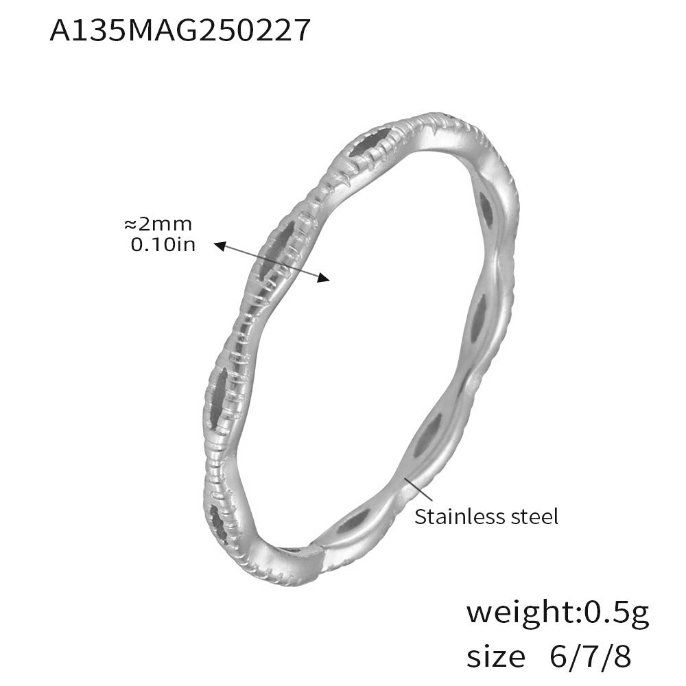 B廠【A133】ins跨國不銹鋼材質簡約復古鏤空疊戴戒指食指戒百搭指環女 25.03-1