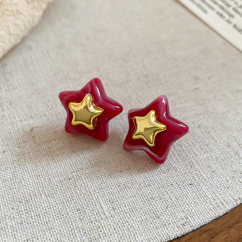 A廠【HE25111】925銀針彩色多巴胺星星耳環小清新氣質耳環女時尚百搭耳飾小眾高級感 25.03-1