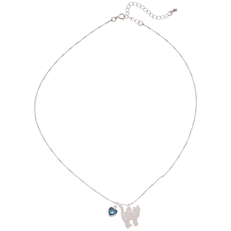 A廠【HN9390】韓版鋯石小貓愛心吊墜項鍊小清新甜美百搭鎖骨鏈時尚可愛精緻頸鍊 25.07-1