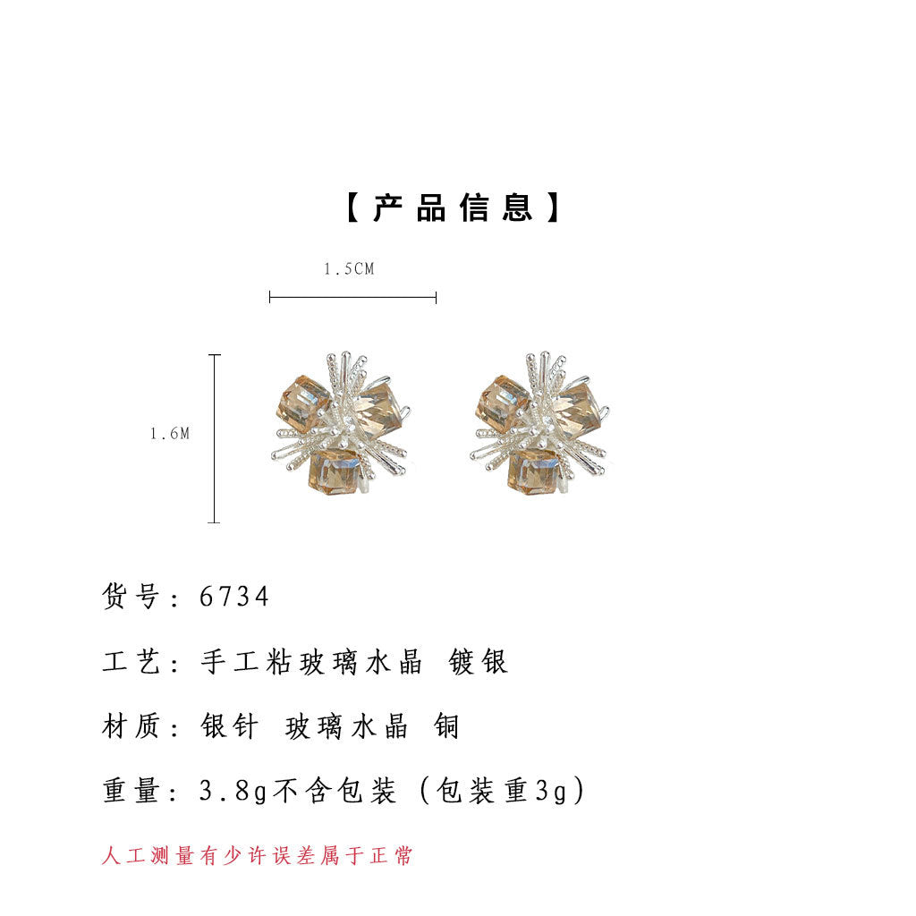 C廠【6734】時尚高級感玻璃水晶咖色系秋冬新款幾何冰花爆款耳環 925銀針耳環
25.09-2
