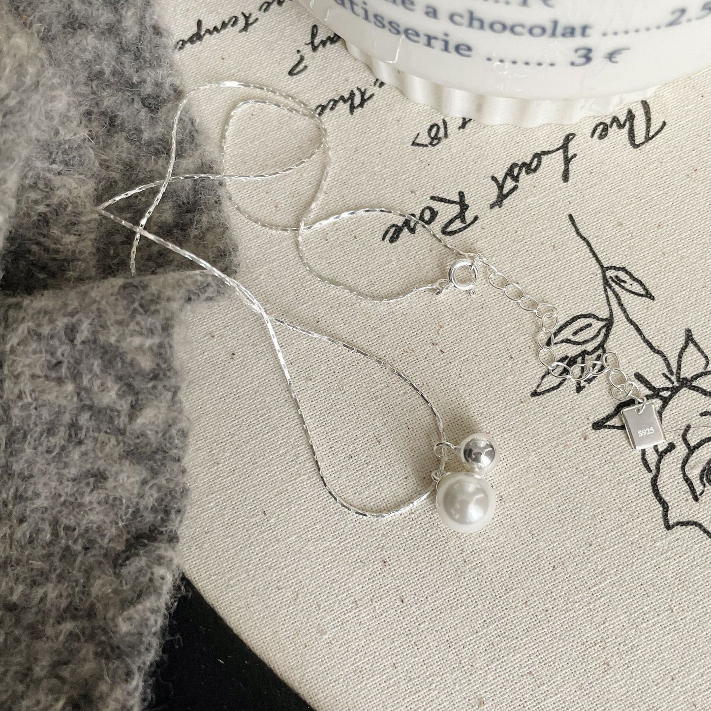 F廠【DQ2098N】小眾設計施家仿珍珠銀球項鍊S925純銀簡約氣質溫柔鎖骨鍊女 25.03-2