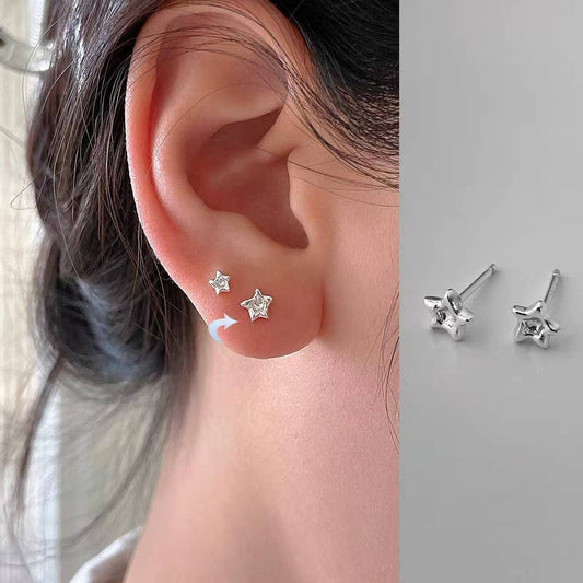 F廠【DQ10097E】S999純銀簡約小清新星星耳環女迷你設計星形耳骨釘疊戴耳飾潮
 25.10-3