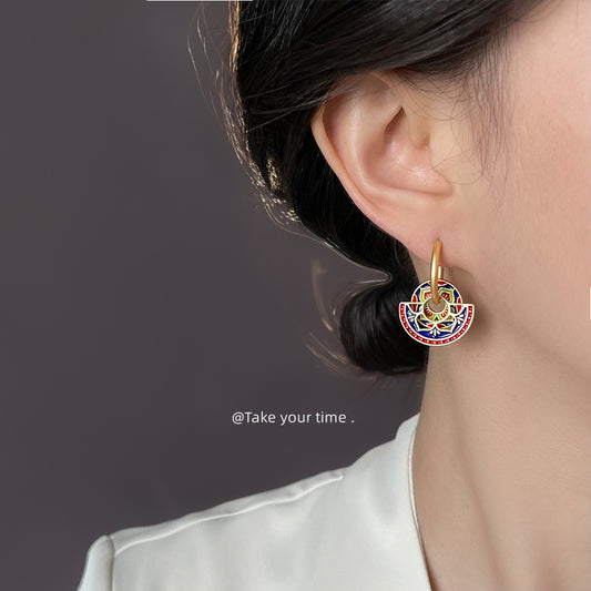 C廠【6549】文藝復古國潮民族風手工彩繪琺瑯滴釉紋樣新款耳飾耳環女飾品 25.08-3