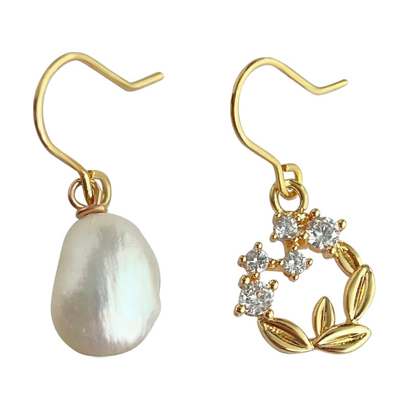 C廠【4180】升級版巴洛克異形淡水珍珠微鑲鋯石不對稱耳環法式手工設計耳環女 24.05-5