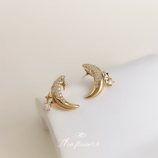 C廠【6203】原廠~925銀針鍍14K微鑲鋯石芒星時尚高級感百搭通勤耳環耳飾 25.06-2