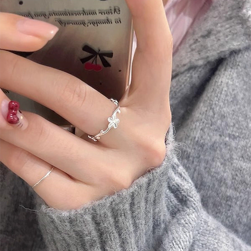 F廠【DQ8631R】足銀999簡約小清新花朵戒指女甜美ins風雛菊藤蔓純銀開口指環 25.05-3