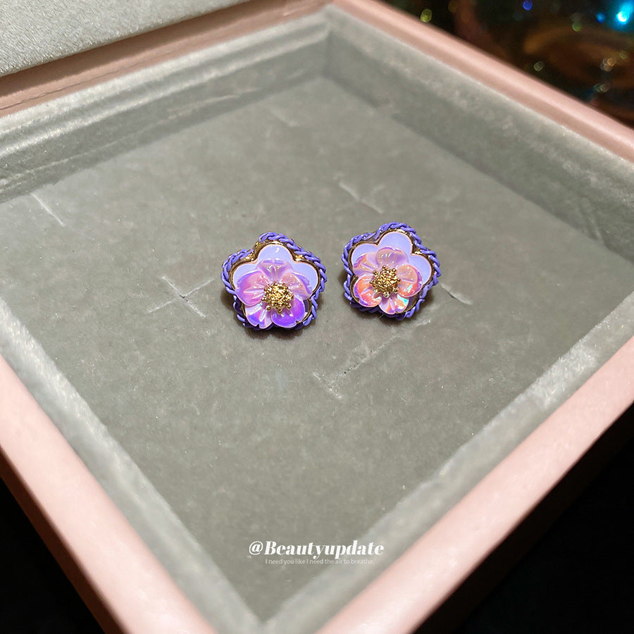 A廠【HE27202】925銀針花邊樹脂花朵耳環超仙清新甜美百搭耳環小眾設計感耳飾女 25.06-2