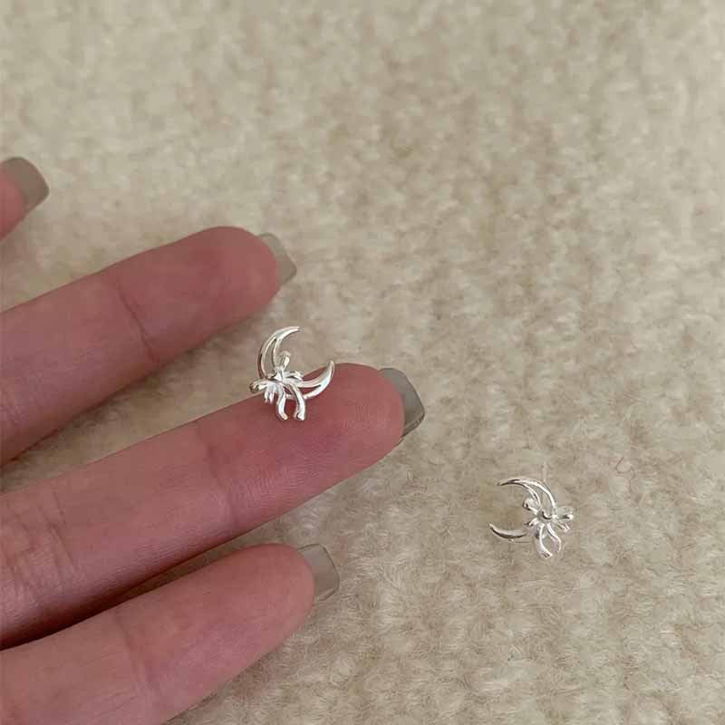 F廠【DQ10759E】簡約小眾蝴蝶結月亮耳環女S925純銀甜美輕奢感月牙百搭耳飾潮 25.04-4